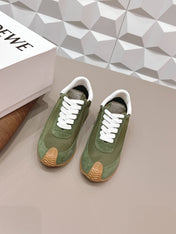LOEWE 26S FLOW RUNNER SNEAKER IN DARK OLIVE GREEN SUEDE AND WHITE CALFSKIN