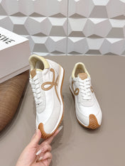 LOEWE 26S FLOW RUNNER SNEAKER IN WHITE SUEDE AND LIGHT YELLOW CALFSKIN