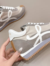 LOEWE 26S FLOW RUNNER SNEAKER IN DARK GRAY SUEDE AND WHITE CALFSKIN