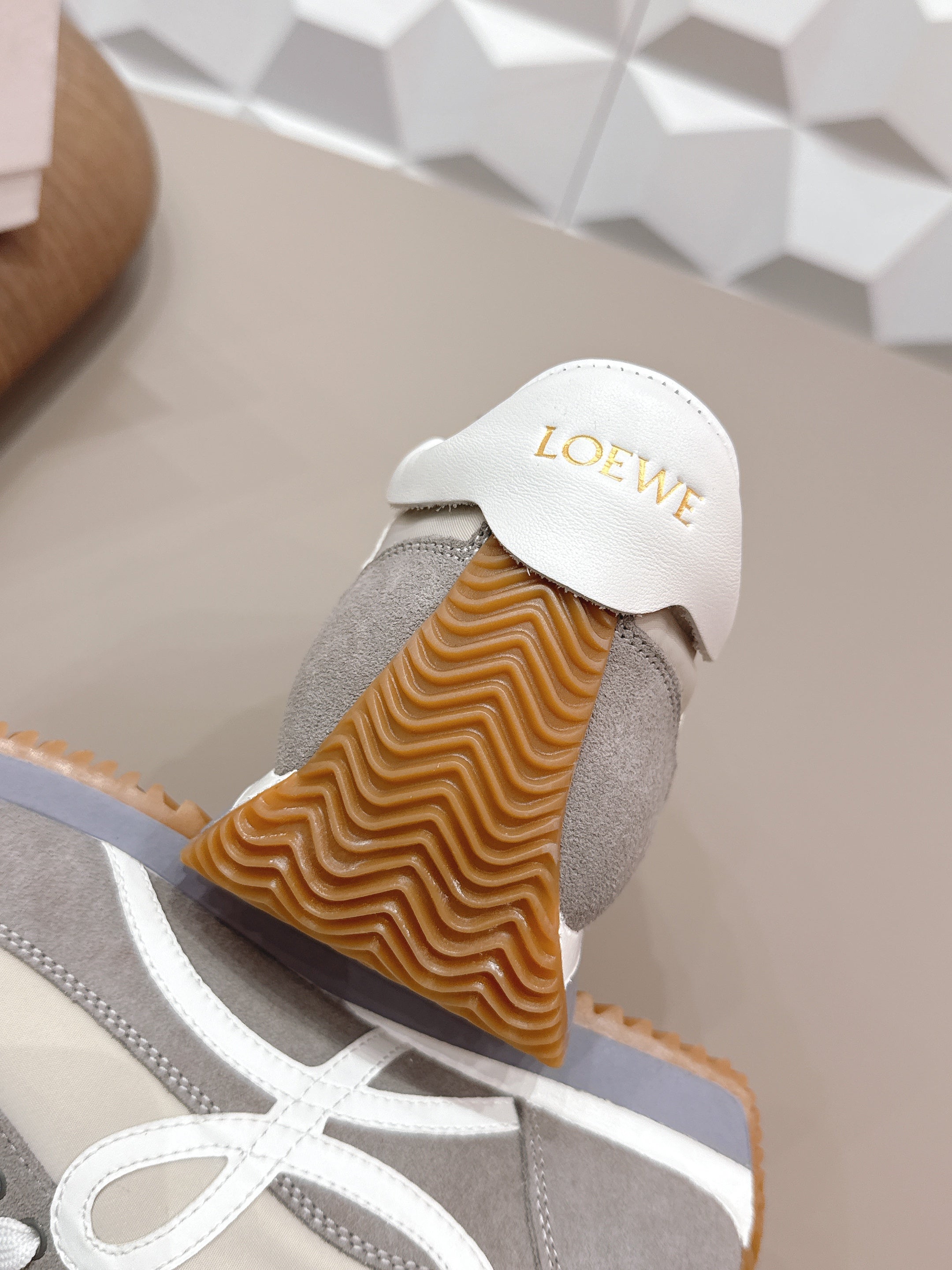 LOEWE 26S FLOW RUNNER SNEAKER IN DARK GRAY SUEDE AND WHITE CALFSKIN