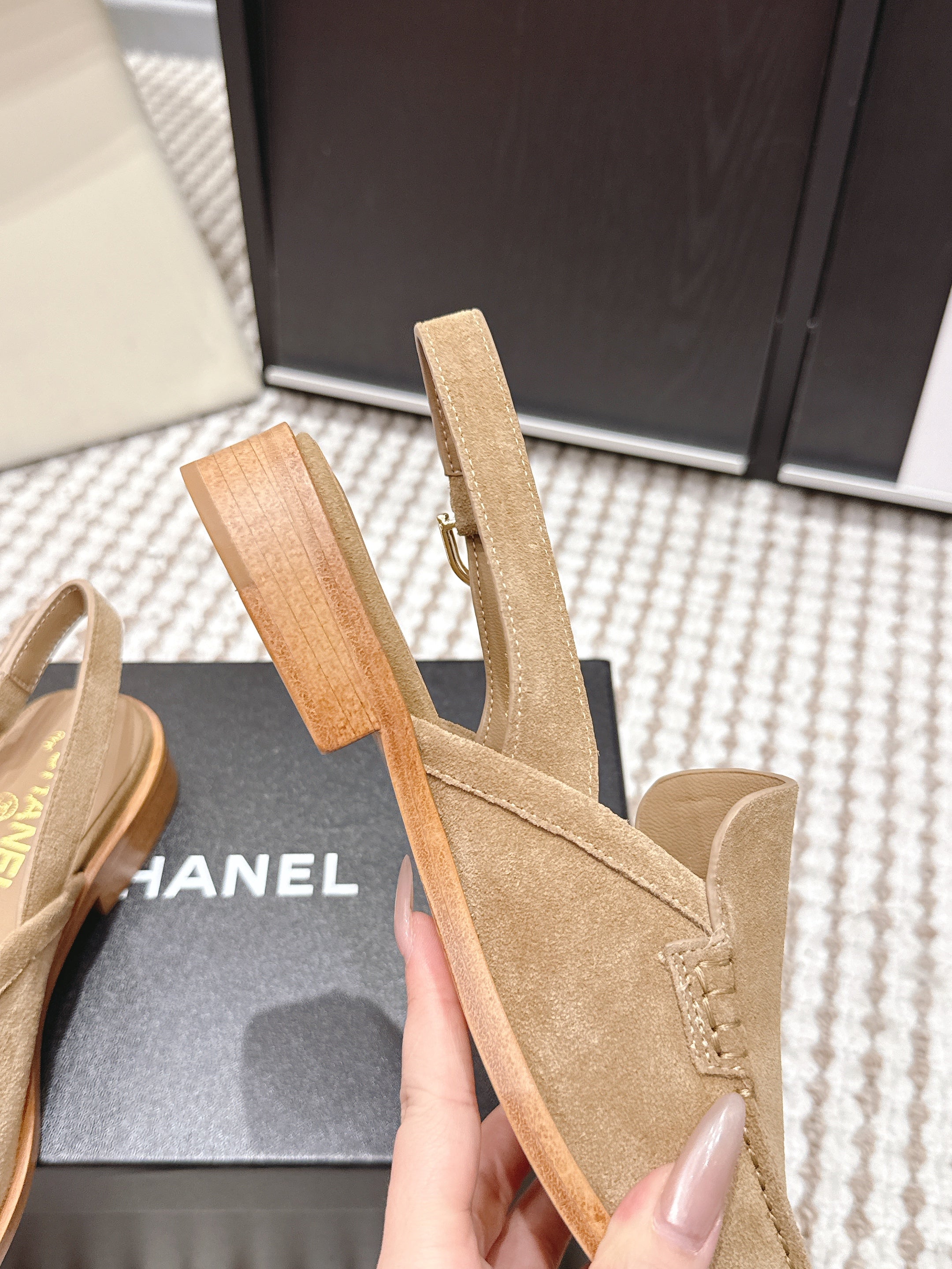 CHANEL 26S SLINGBACK LOAFERS IN LIGHT BROWN SUEDE