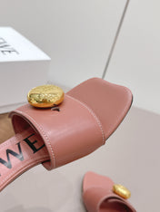 LOEWE 26S SQUARE TOE SANDALS 45MM IN PINK CALFSKIN GOLD HARDWARE