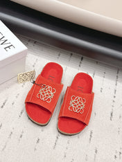 LOEWE 26S FLAT SANDALS IN RED LOGO GOLD HARDWARE