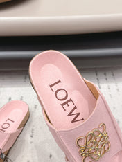 LOEWE 26S FLAT SANDALS IN PINK LOGO GOLD HARDWARE