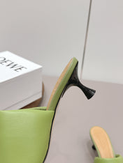 LOEWE 26S MULE HEELS 45MM IN OLIVE GREEN LAMBSKIN GOLD HARDWARE