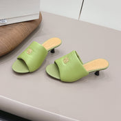LOEWE 26S MULE HEELS 45MM IN OLIVE GREEN LAMBSKIN GOLD HARDWARE