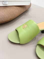 LOEWE 26S MULE HEELS 45MM IN OLIVE GREEN LAMBSKIN GOLD HARDWARE