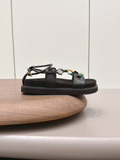 LOEWE 26S ROUND TOE WEDGE SANDALS 30MM IN BLACK CALFSKIN AND SUEDE