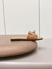 HM 26S GIULIA SANDAL IN TAN BROWN CALFSKIN SILVER HARDWARE