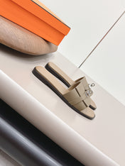 HM 26S GIULIA SANDAL IN OLIVE BROWN EPSOM CALFSKIN SILVER HARDWARE