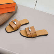 HM 26S GIULIA SANDAL IN CARAMEL BROWN EPSOM CALFSKIN SILVER HARDWARE