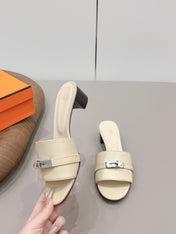 HM 26S KELLY HEEL SANDAL 50MM IN LIGHT YELLOW CALFSKIN SILVER HARDWARE