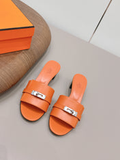 HM 26S KELLY HEEL SANDAL 50MM IN ORANGE CALFSKIN SILVER HARDWARE