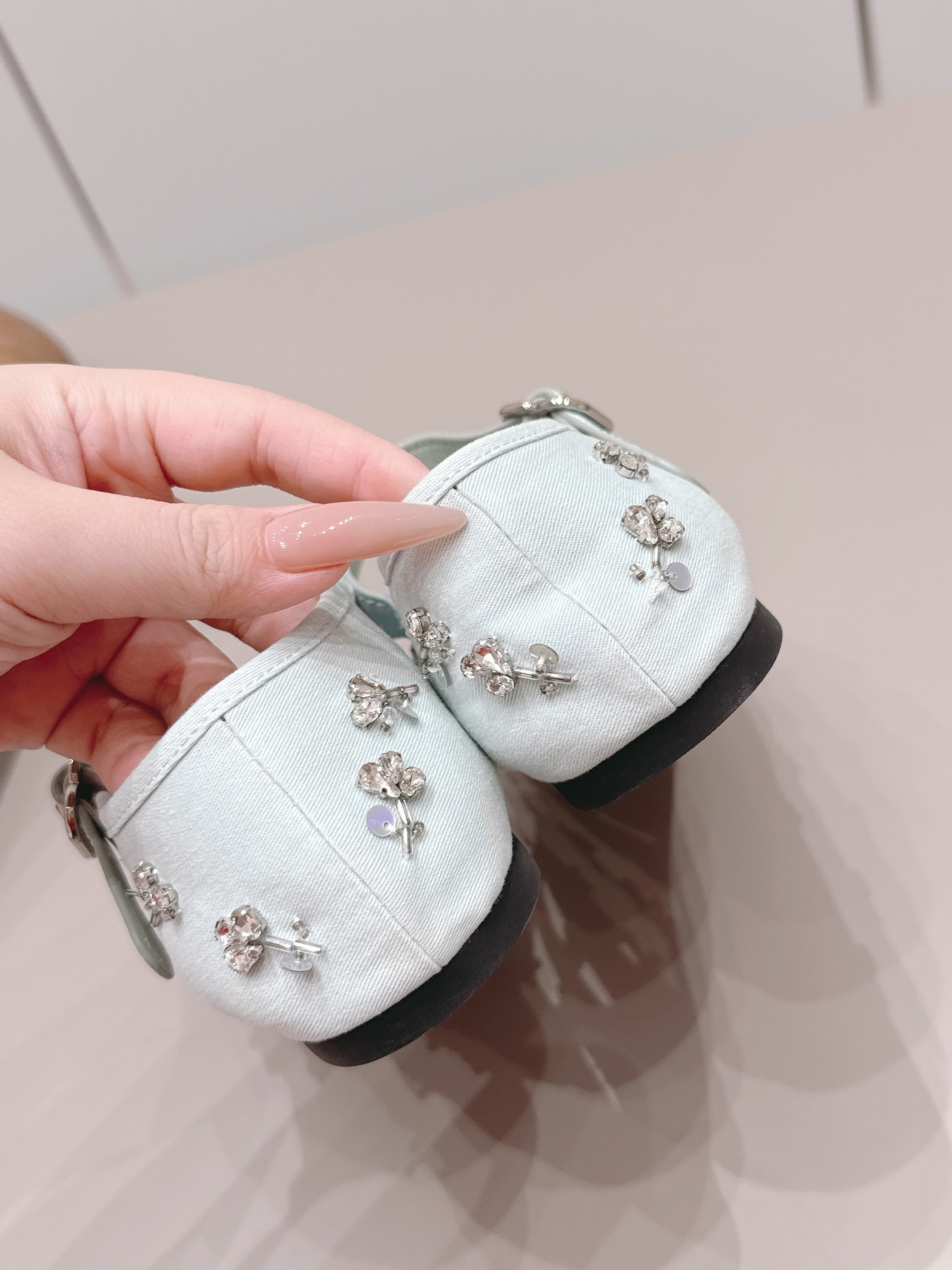 MIUMIU 26S MARY JANE BALLET FLATS IN WHITE FABRIC CRYSTAL EMBELLISHED