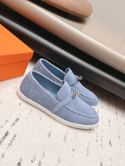 HM 26S KELLY PARIS LOAFERS IN LIGHT BLUE SUEDE SILVER HARDWARE