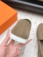 HM 26S KELLY PARIS LOAFERS IN OLIVE BROWN SUEDE SILVER HARDWARE
