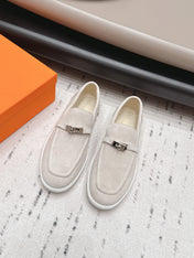 HM 26S KELLY PARIS LOAFERS IN CREAM WHITE SUEDE SILVER HARDWARE