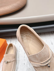 HM 26S KELLY PARIS LOAFERS IN SAND BROWN SUEDE SILVER HARDWARE