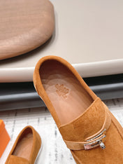 HM 26S KELLY PARIS LOAFERS IN ORANGE SUEDE SILVER HARDWARE