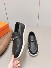 HM 26S KELLY PARIS LOAFERS IN BLACK CALFSKIN SILVER HARDWARE