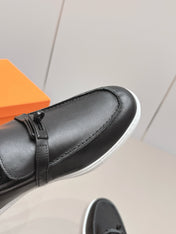 HM 26S KELLY PARIS LOAFERS IN BLACK CALFSKIN BLACK HARDWARE