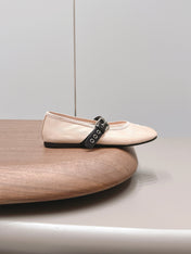 MIUMIU 26S BALLERINAS IN BEIGE MESH AND BLACK CALFSKIN