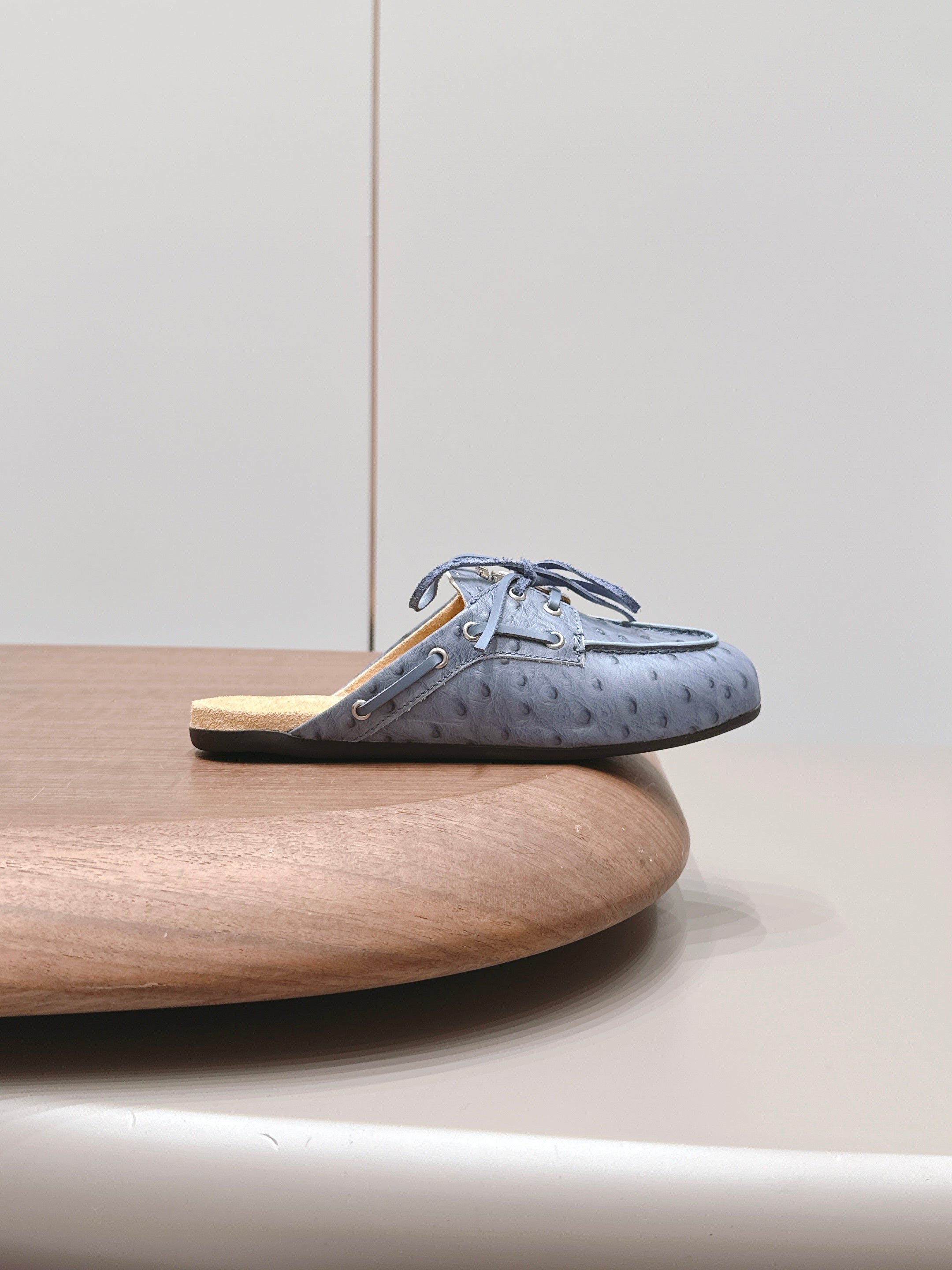 MIUMIU 26S LOAFER MULES IN BLUE CALFSKIN