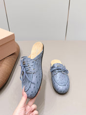 MIUMIU 26S LOAFER MULES IN BLUE CALFSKIN