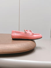 MIUMIU 26S BOAT SHOES IN PINK EMBOSSED CALFSKIN