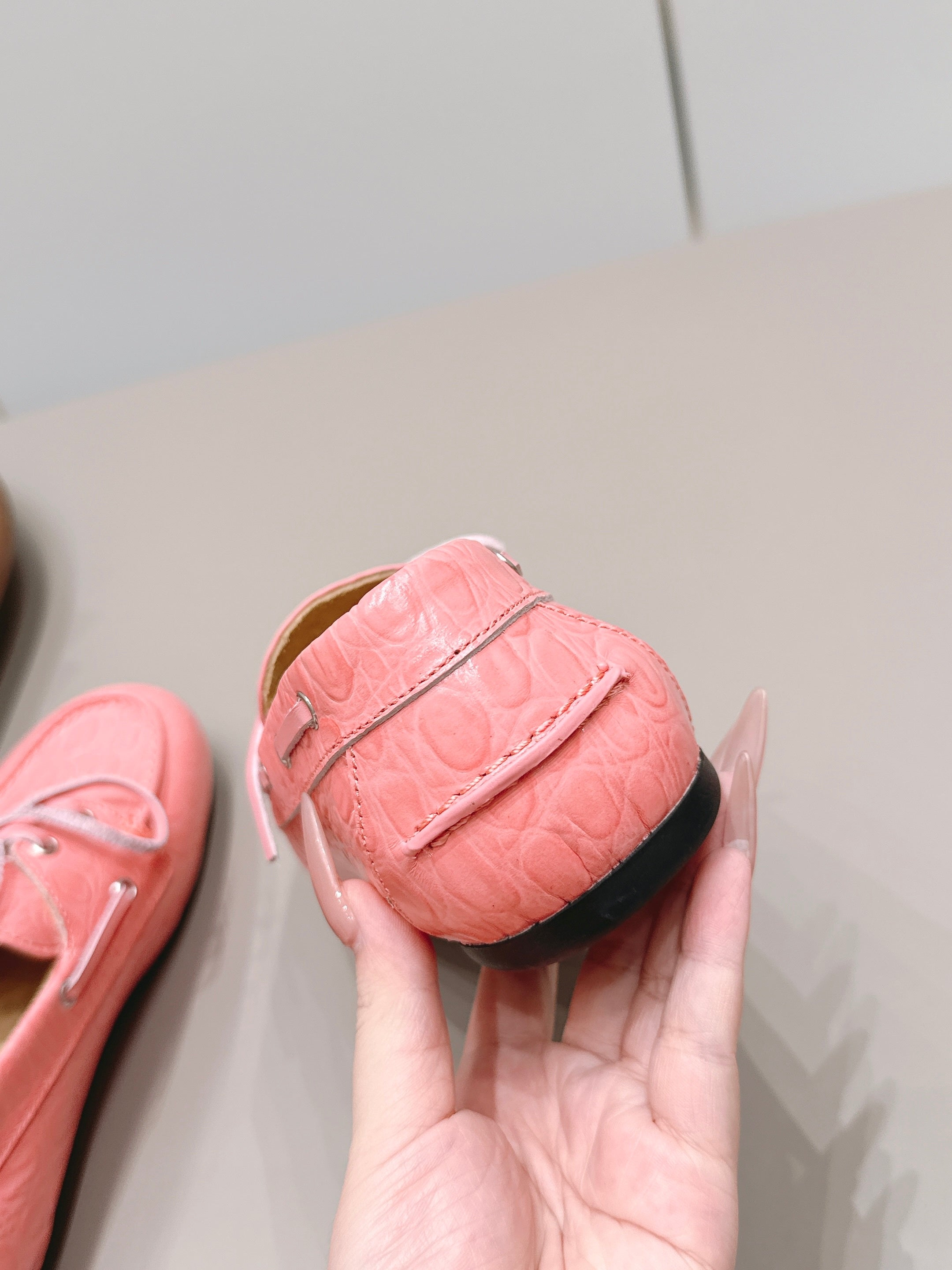 MIUMIU 26S BOAT SHOES IN PINK EMBOSSED CALFSKIN