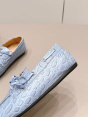 MIUMIU 26S BOAT SHOES IN BLUE EMBOSSED CALFSKIN
