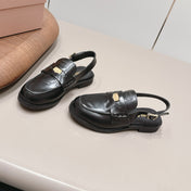 MIUMIU 26S PENNY SLINGBACK LOAFERS IN BLACK CALFSKIN GOLD HARDWARE