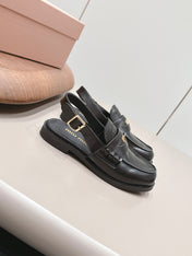 MIUMIU 26S PENNY SLINGBACK LOAFERS IN BLACK CALFSKIN GOLD HARDWARE