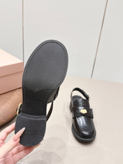 MIUMIU 26S BLOCK HEEL PENNY SLINGBACK LOAFERS 50MM IN BLACK CALFSKIN