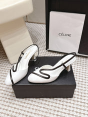 CHANEL 26S HIGH-HEEL SLINGBACKS IN WHITE CALFSKIN WITH BLACK TRIM
