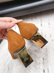 CHANEL 26S HIGH HEEL PUMPS 80 MM IN BROWN SUEDE