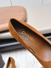 CHANEL 26S HIGH HEEL PUMPS 80 MM IN BROWN SUEDE