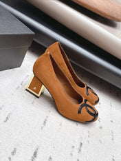 CHANEL 26S HIGH HEEL PUMPS 80 MM IN BROWN SUEDE