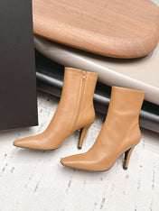 YSL 26S ANKLE BOOTS 80 MM IN BROWN CALFSKIN