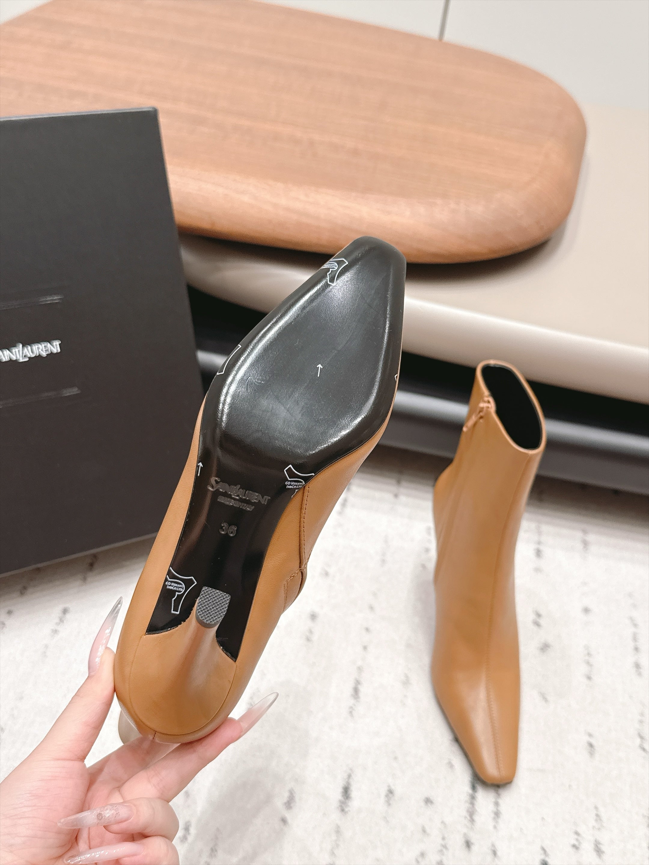 YSL 26S ANKLE BOOTS 80 MM IN BROWN CALFSKIN