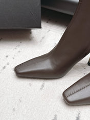 YSL 26S ANKLE BOOTS 80 MM IN TAUPE BROWN CALFSKIN