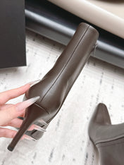 YSL 26S ANKLE BOOTS 80 MM IN TAUPE BROWN CALFSKIN