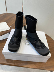 DIOR 25S STRETCH BALLET BOOTS IN BLACK FULL SATIN