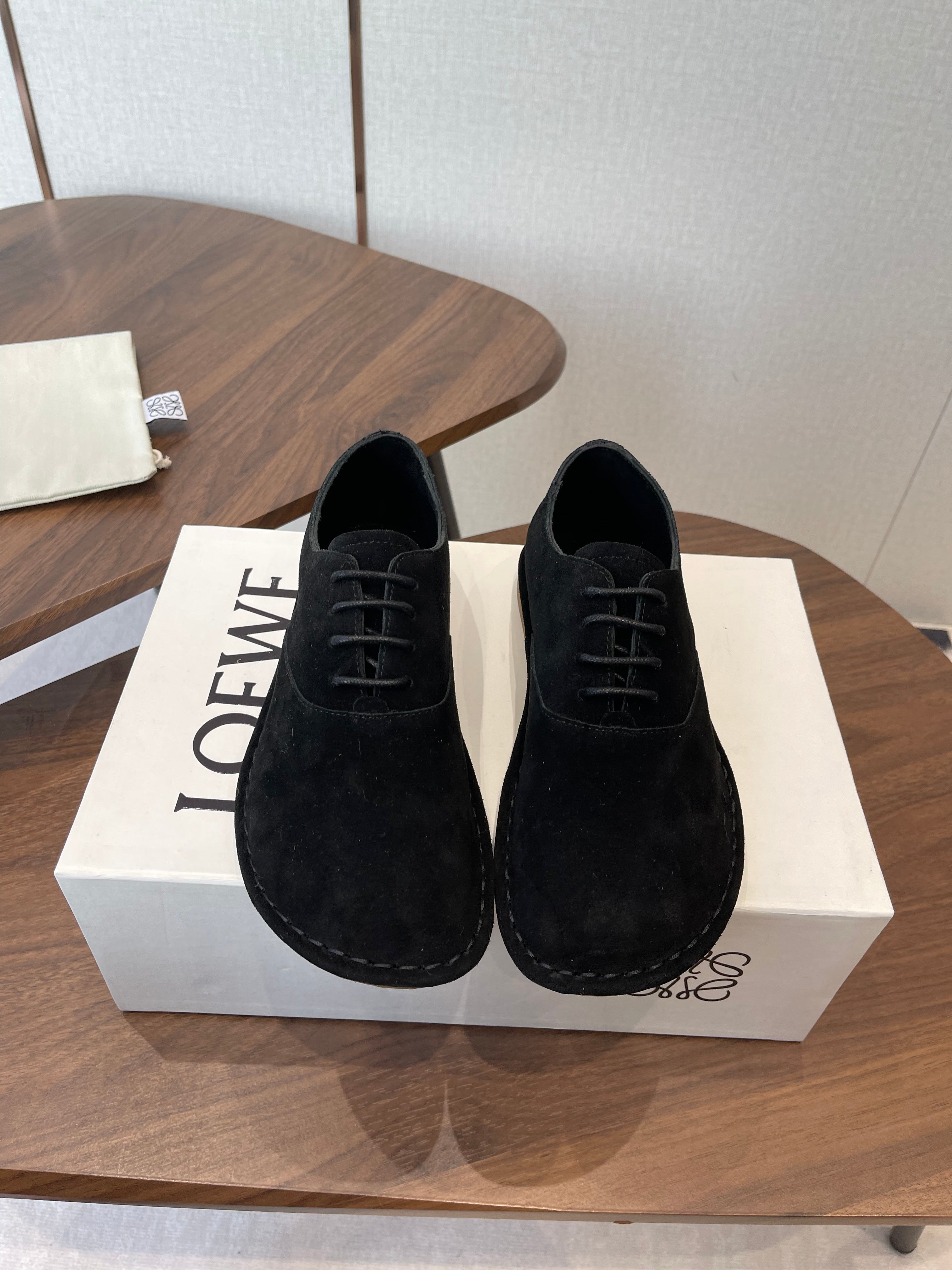 LOEWE 26S FOLIO DERBY SHOES IN BLACK SUEDE