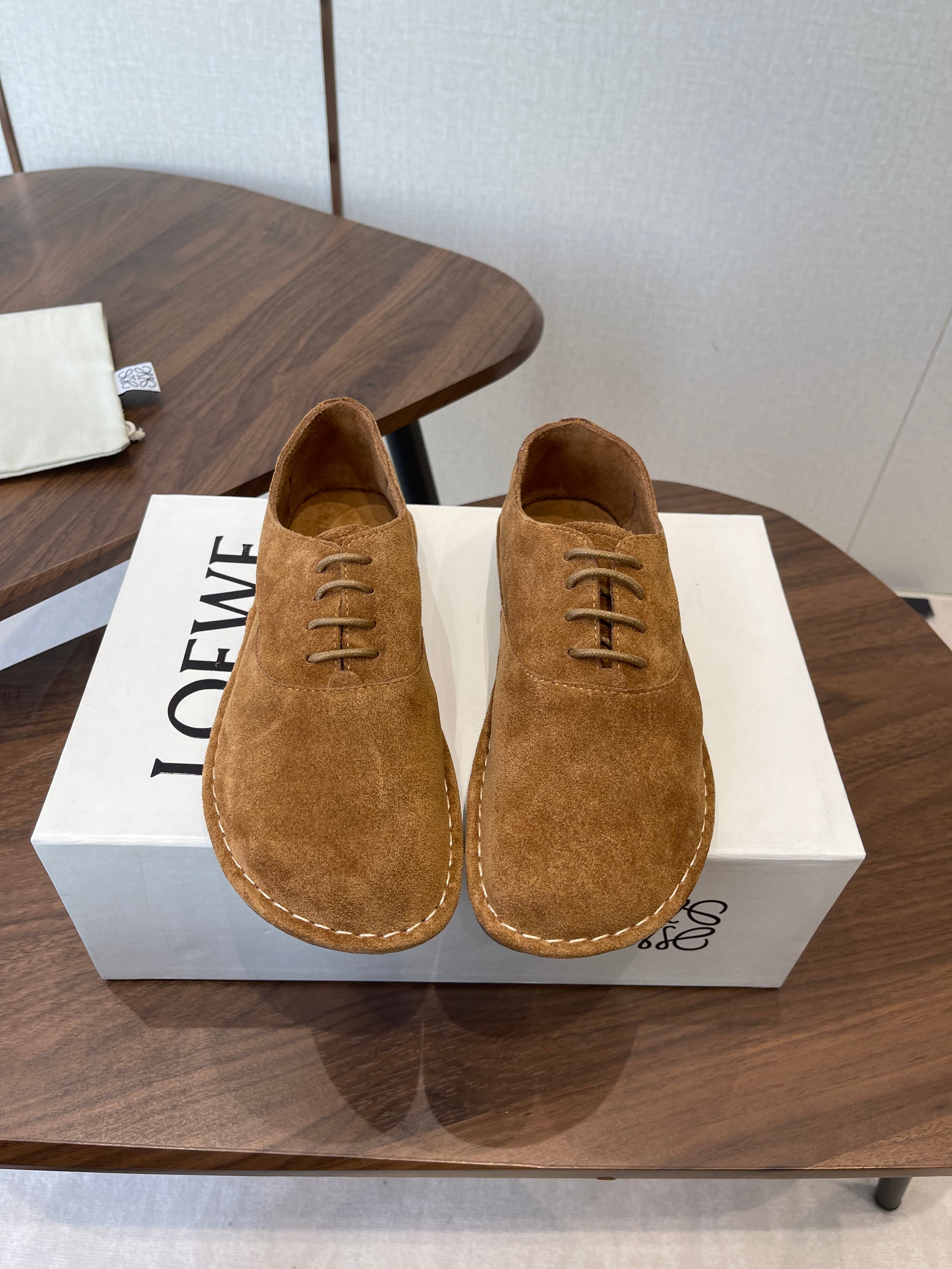 LOEWE 26S FOLIO DERBY SHOES IN DARK BROWN SUEDE