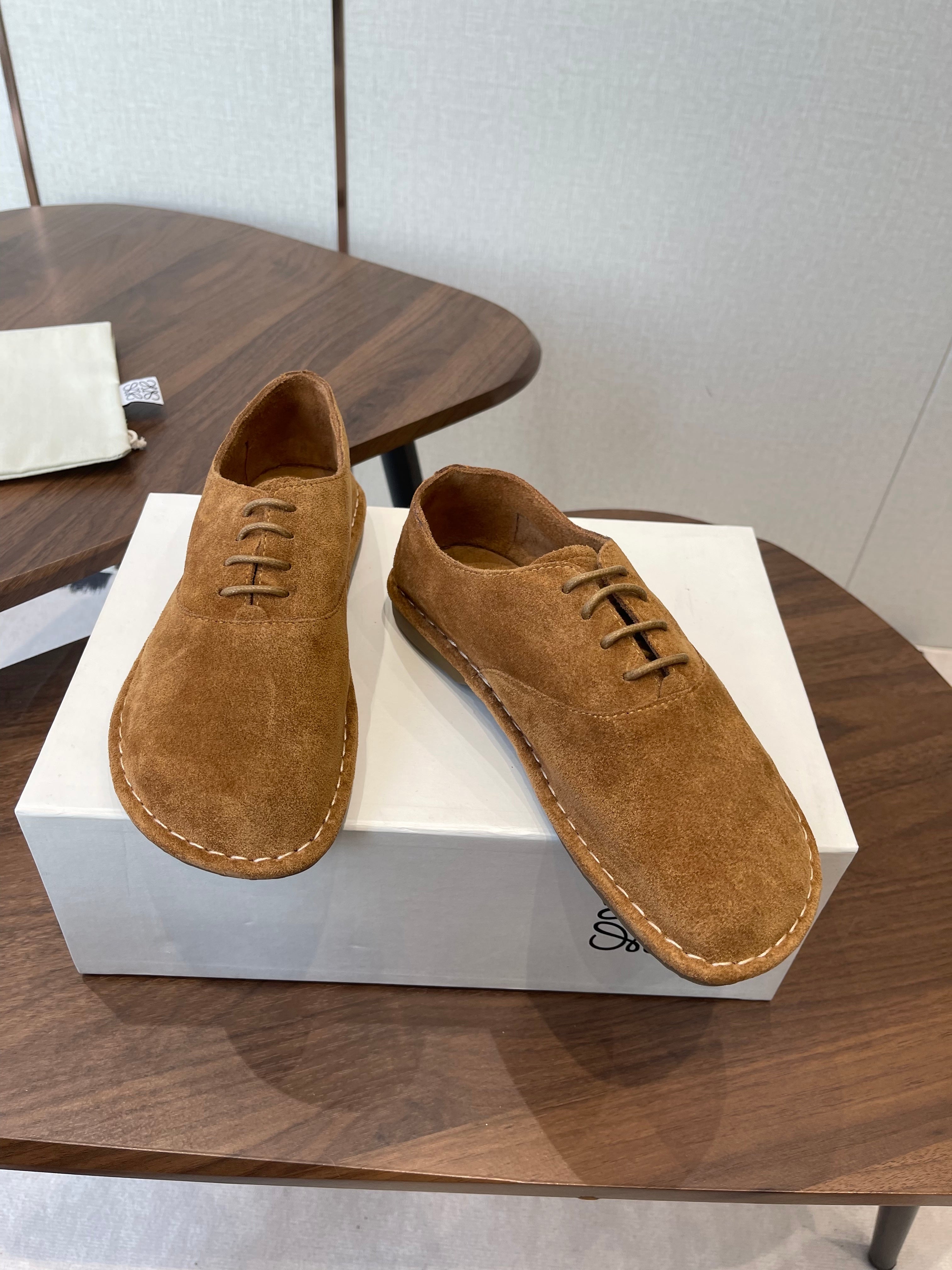 LOEWE 26S FOLIO DERBY SHOES IN DARK BROWN SUEDE