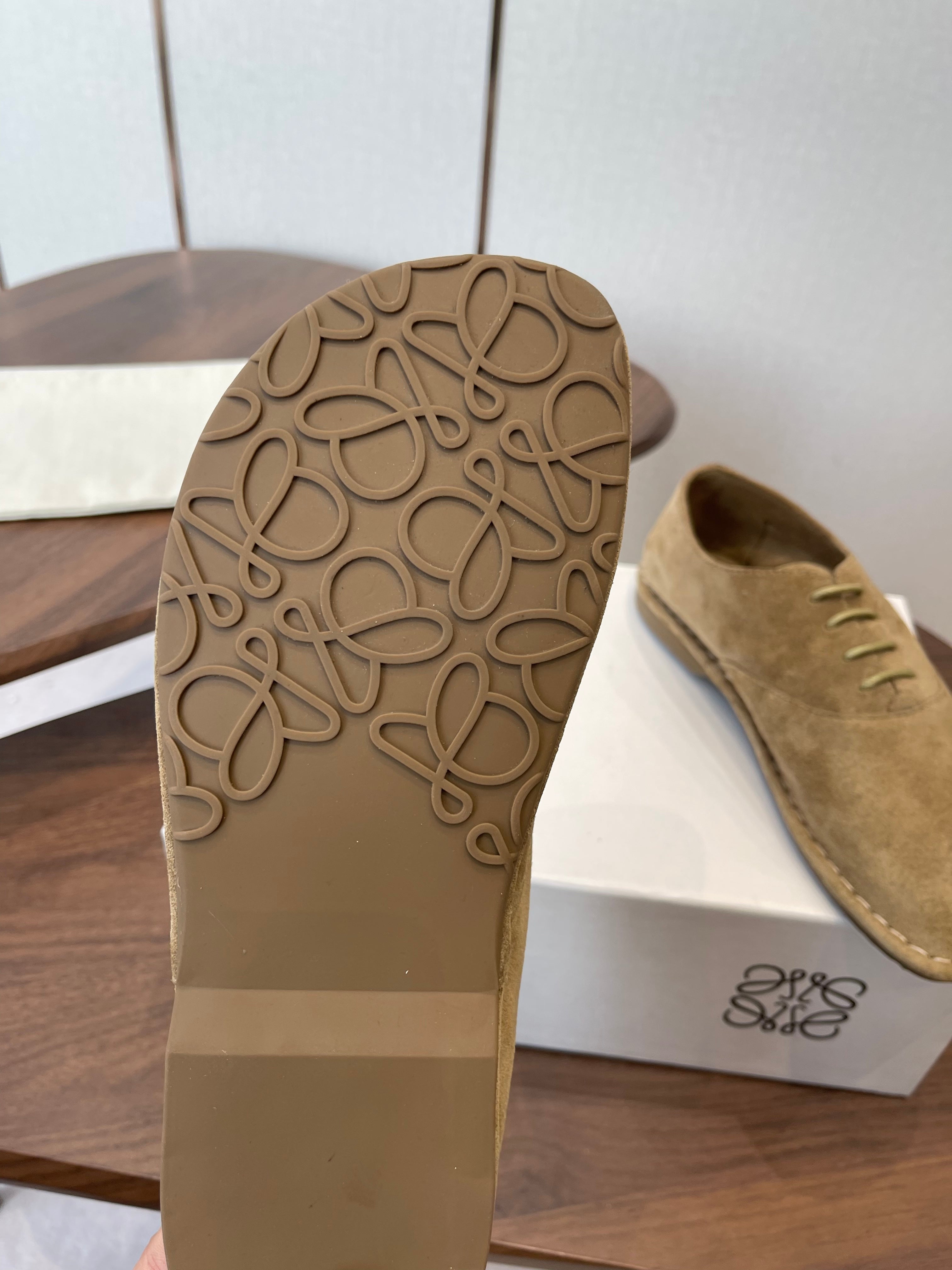 LOEWE 26S FOLIO DERBY SHOES IN LIGHT BROWN SUEDE