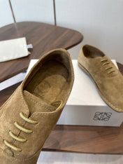 LOEWE 26S FOLIO DERBY SHOES IN LIGHT BROWN SUEDE