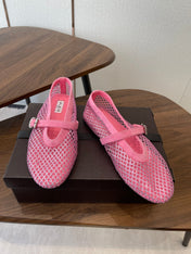 ALAIA 26S MESH FLATS IN PINK SUEDE RHINESTONE-EMBELLISHED