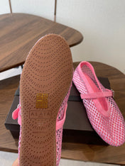 ALAIA 26S MESH FLATS IN PINK SUEDE RHINESTONE-EMBELLISHED